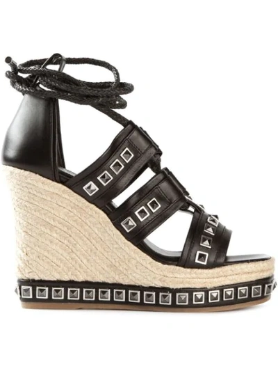 Shop Alexander Mcqueen Studded Wedge Sandals In Black