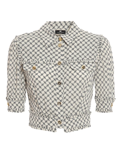 Shop Elisabetta Franchi Horsebit Patterned Cropped Shirt In Cream