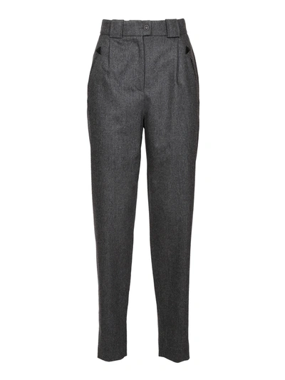 Shop Alberta Ferretti Melange Wool-cashmere Blend Trousers In Grey