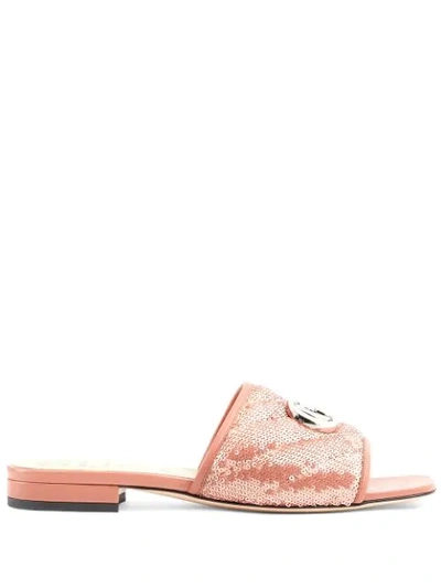 Shop Gucci Sequin Slide Sandals In Pink