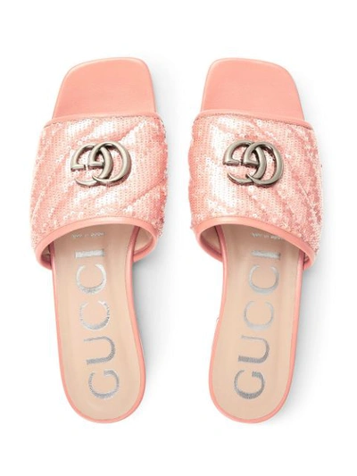 Shop Gucci Sequin Slide Sandals In Pink