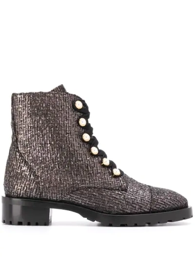 Shop Stuart Weitzman Kolbie Metallic Woven Boots In Black