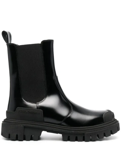 Shop Dolce & Gabbana Chunky Sole Leather Ankle Boots In Black