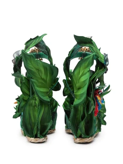 Shop Dolce & Gabbana Leaf Embellished Wedge Sandals In Green