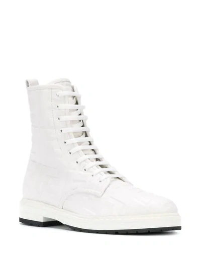 Shop Fendi Ff Embossed Combat Boots In White