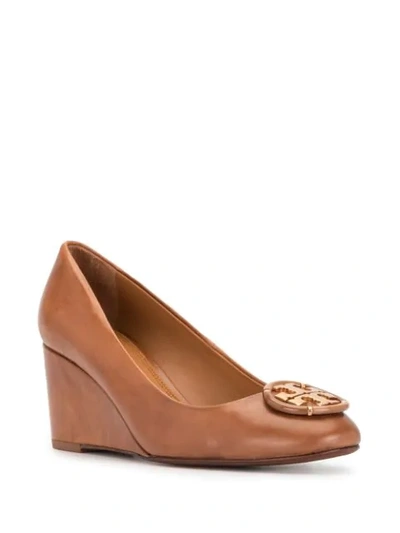 Shop Tory Burch Logo 65mm Wedge Pumps In Brown