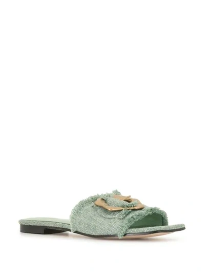 Shop Mara & Mine Buckle-embellished Slide Sandals In Green