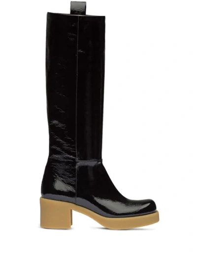 Shop Miu Miu Pull-tab Knee-high Boots In Black