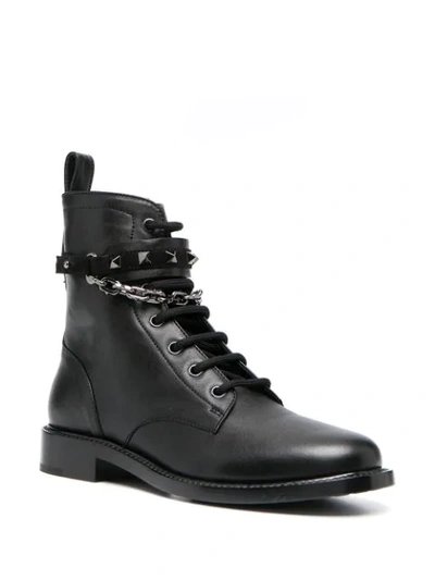 Shop Valentino Rockstud-embellished Lace-up Ankle Boots In Black