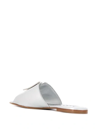 Shop Moschino M Plaque Slide Sandals In Silver