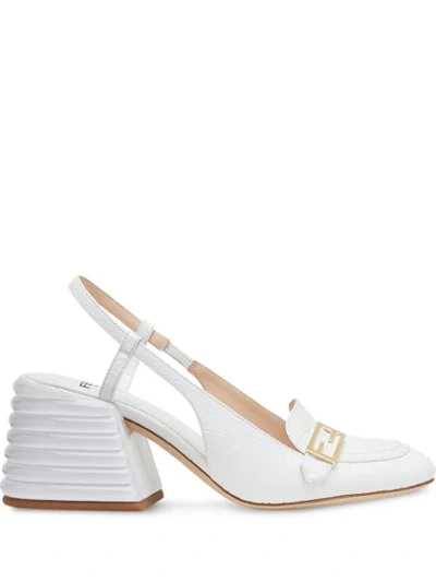 Shop Fendi Promenade Crocodile-effect Slingback Loafers In White