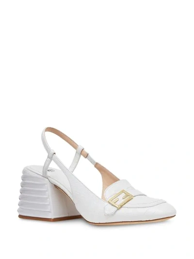 Shop Fendi Promenade Crocodile-effect Slingback Loafers In White