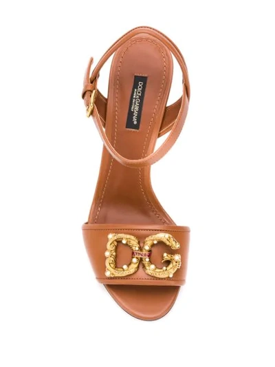 Shop Dolce & Gabbana Embellished Logo Plaque Sandals In Brown