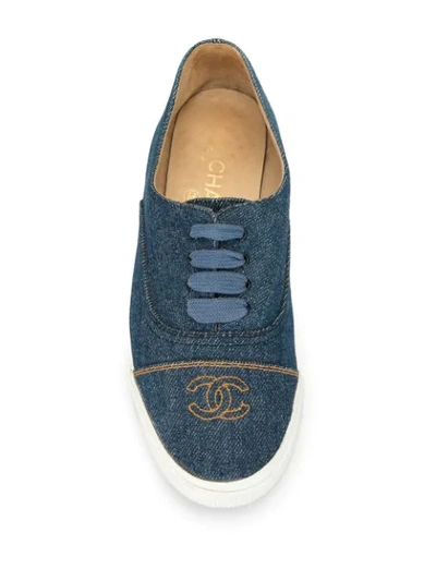 Pre-owned Chanel Denim Cc Lace-up Sneakers In Blue