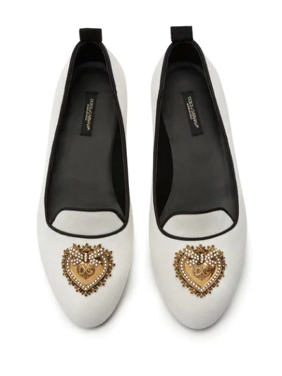 Shop Dolce & Gabbana Heart Logo Plaque Slippers In White