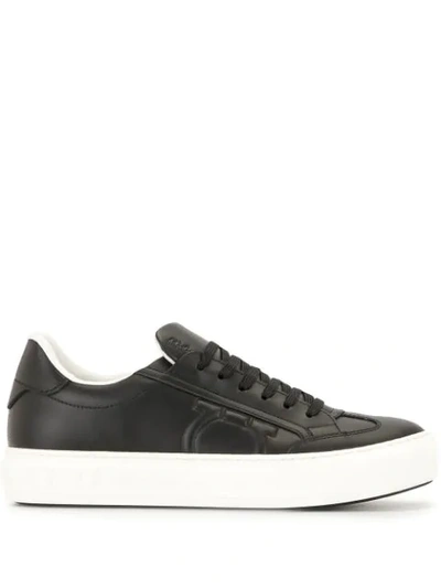 Shop Ferragamo Leather Lace-up Sneakers In Black