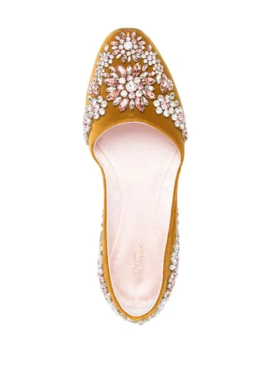Shop Giambattista Valli Velvet-effect Embellished Ballerina Shoes In Yellow