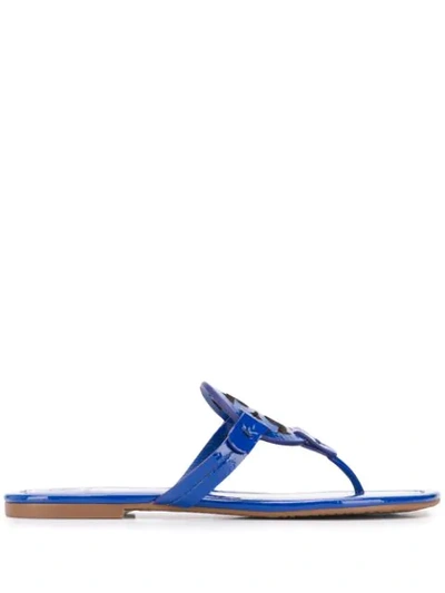 Shop Tory Burch Logo Plaque Sandals In Blue