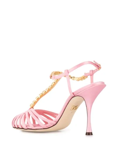 Shop Dolce & Gabbana Crystal-embellished T-bar Sandals In Pink