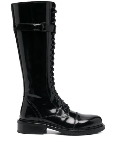 Shop Ann Demeulemeester Knee Length Lace-up Boots In Black