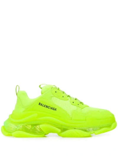 Balenciaga Triple S Clear Sole Logo-embroidered Faux Leather, Foam And Mesh  Sneakers In Fluo Yellow | ModeSens