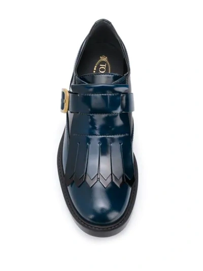 Shop Tod's Buckle Detail Brogues In Blue
