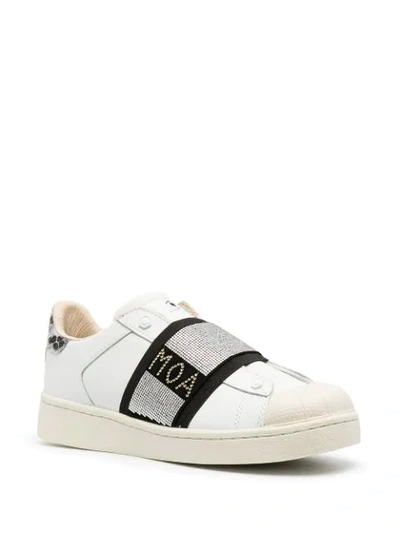 Shop Moa Master Of Arts Rhinestone Embellished-strap Leather Sneakers In White