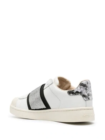 Shop Moa Master Of Arts Rhinestone Embellished-strap Leather Sneakers In White