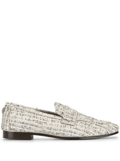 Shop Bougeotte Flat Tweed Loafers In Neutrals