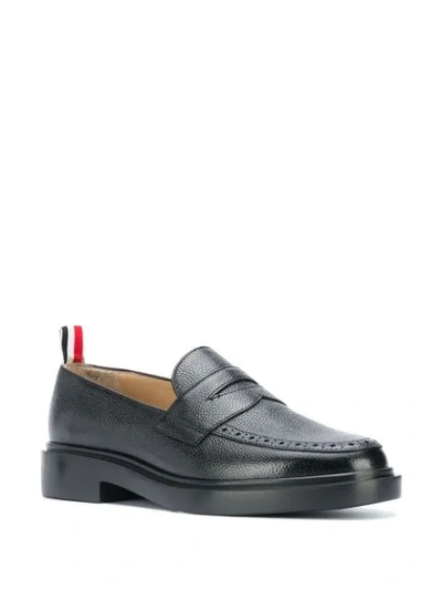 Shop Thom Browne Grained Leather Penny Loafers In Black