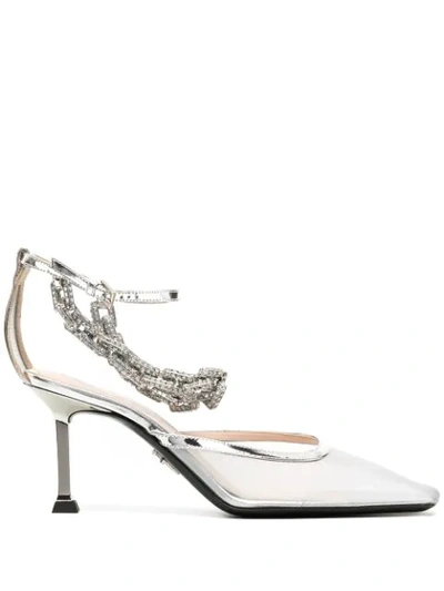 Shop Cesare Paciotti Crystal Embellished Pumps In Silver