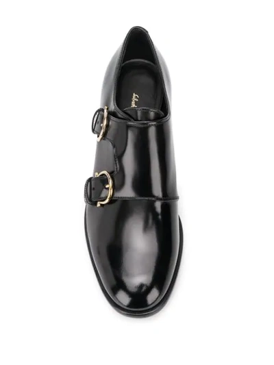 Shop Ferragamo Polished Monk Strap Shoes In Black