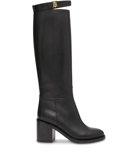 Shop Burberry 70mm Monogram Knee-high Boots In Black