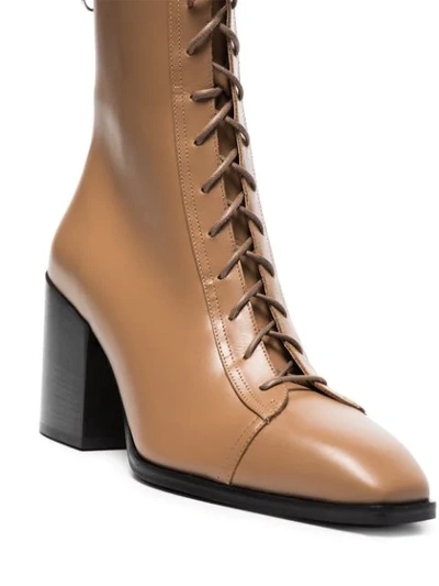 Shop Aeyde Lace-up 75mm Calf Leather Boots In Brown