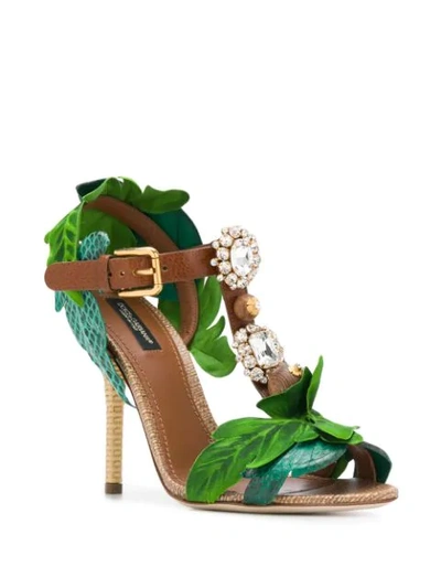 Shop Dolce & Gabbana Keira Leaf Appliqué Bejewelled Sandals In Green