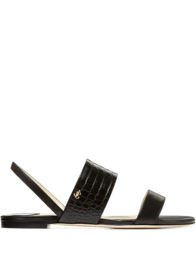 Shop Jimmy Choo Seia Embossed Slingback Sandals In Black