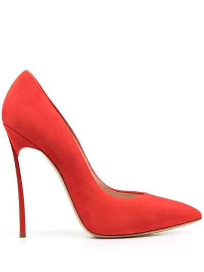 Shop Casadei Pointed Sculpted Heel Pumps In Red