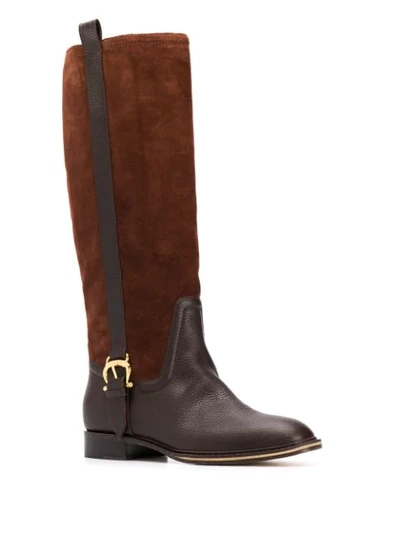 Shop Pollini Panelled Knee Boots In Brown