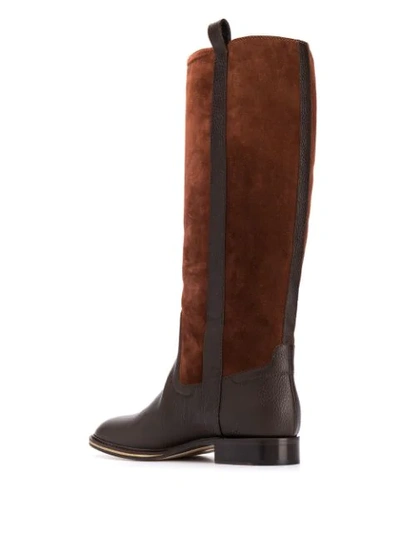 Shop Pollini Panelled Knee Boots In Brown