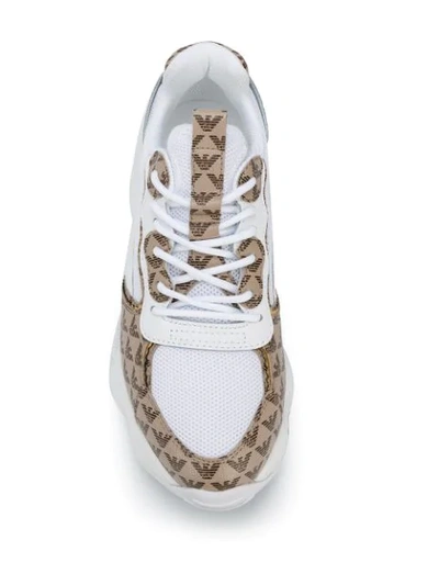 Shop Emporio Armani Two-tone Branded Sneakers In White