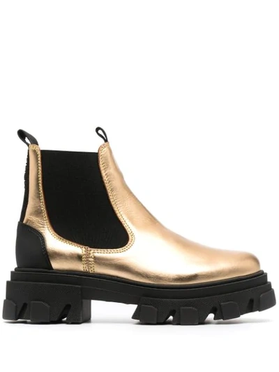 Shop Ganni Metallic Leather Ankle Boots In Gold