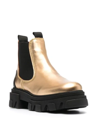 Shop Ganni Metallic Leather Ankle Boots In Gold