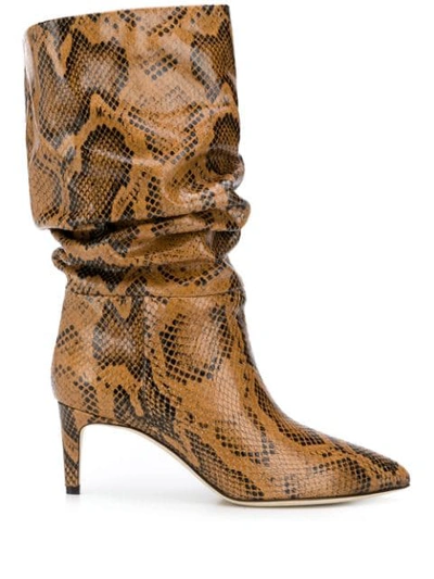 Shop Paris Texas Python Print Slouchy Boots In Brown