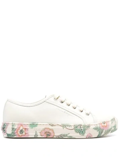 Ferragamo Borg Cubic Floral-sole Low-top Sneakers In Neutrals