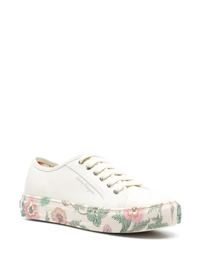 Ferragamo Borg Cubic Floral-sole Low-top Sneakers In Neutrals
