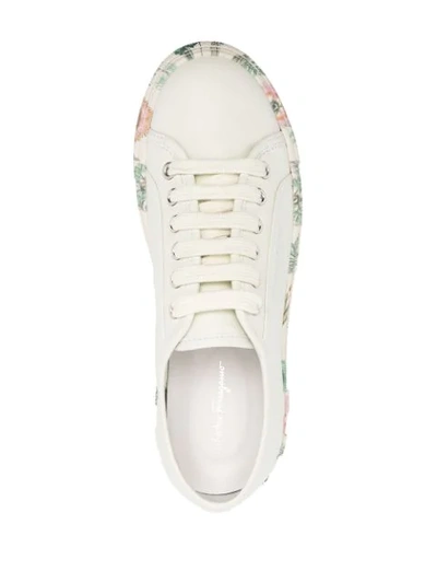 Ferragamo Borg Cubic Floral-sole Low-top Sneakers In Neutrals