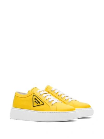 Shop Prada Logo Patch Platform Sneakers In Yellow