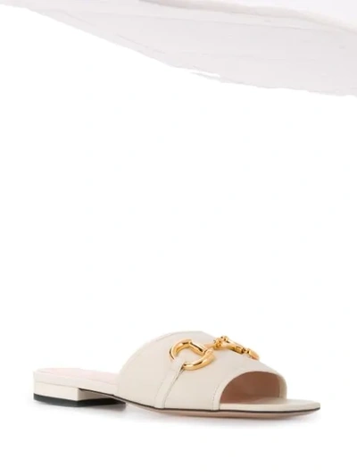 Shop Gucci Horsebit Slide Sandals In Neutrals