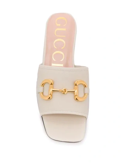 Shop Gucci Horsebit Slide Sandals In Neutrals