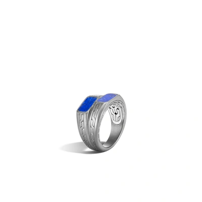 Shop John Hardy Carved Chain Stacked Signet 10 Ring In Lapis Lazuli